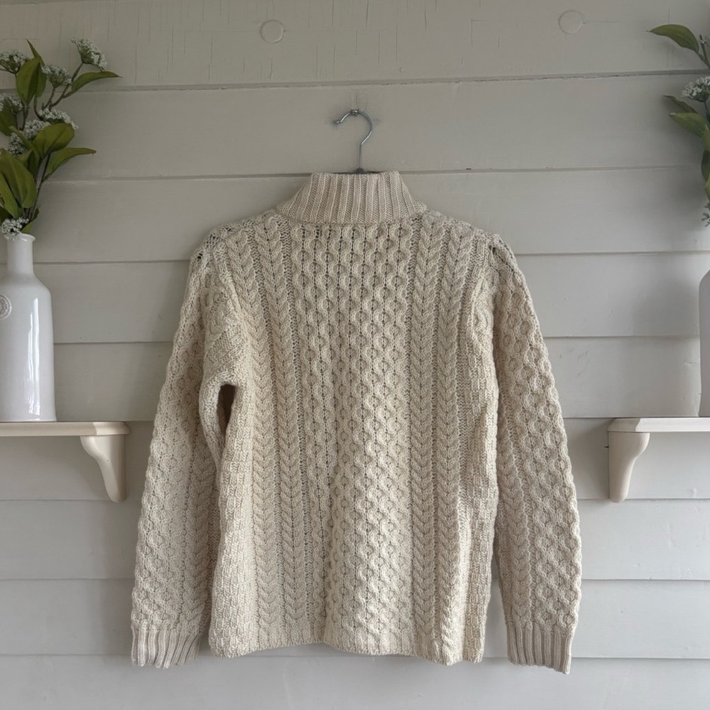 Inis Crafts 100% Merino Wool Irish Aran Zip Sweater | Cream | Medium - Picture 5 of 6